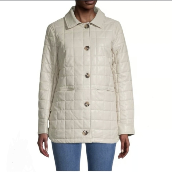 Sam Edelman Jackets & Blazers - Sam Edelman Women's Cream Quilted Puffer Faux Leather Jacket, Preowned, XL